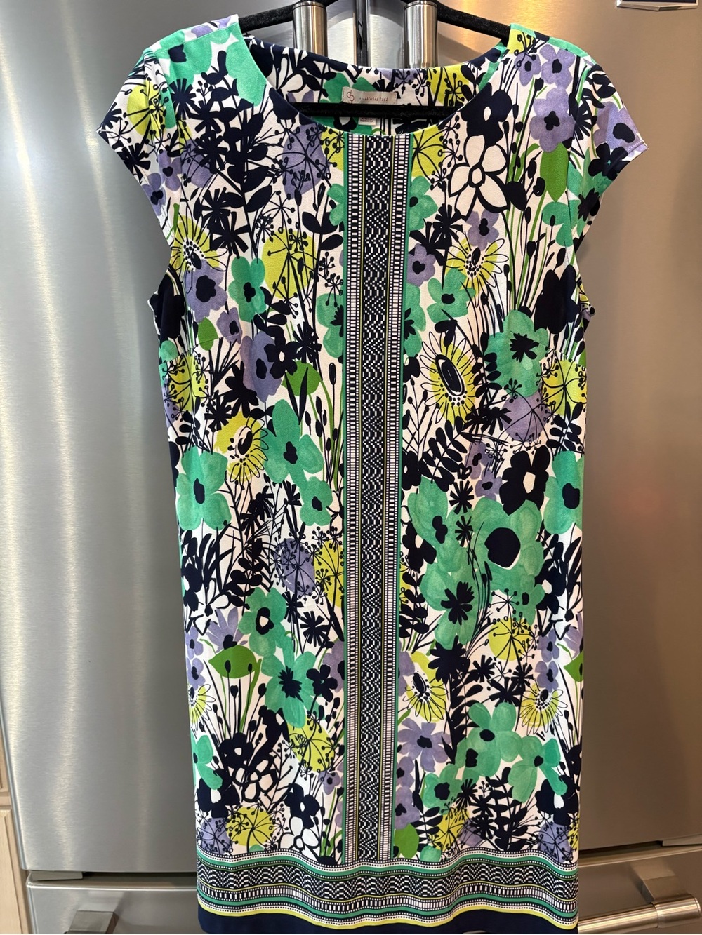 Cb Established 1962 Charming Floral Dress  Green, Navy & White Print